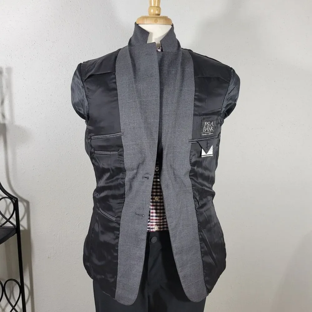 JOS‎ A BANK Model 810 Men's Sport Coat Blazer Two Button Gray Plaid Wool 38R